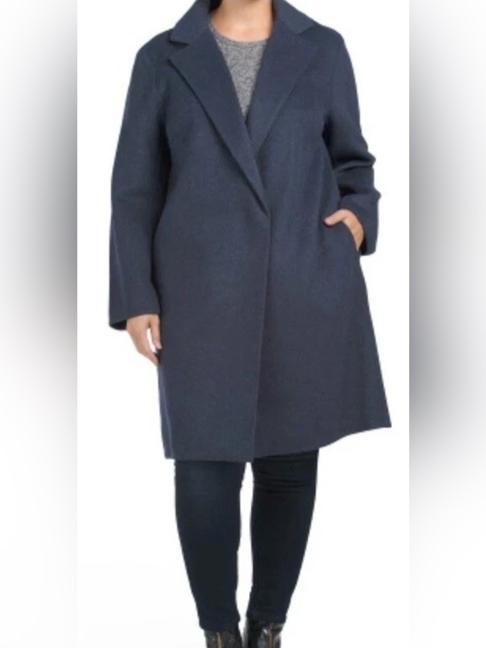 VINCE Wool Blend Classic Coastal Overcoat Womens Navy Blue